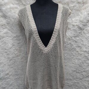 Ann Taylor LOFT Women's Ramie Blend Beige Beige Sleeveless V Neck Sweater Size M